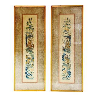 1920s Silk Embroidered Panels - A Pair For Sale