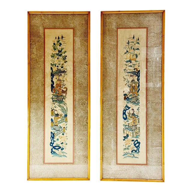1920s Silk Embroidered Panels - A Pair For Sale