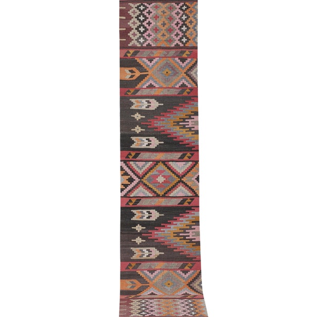 1960s Striped Turkish Kilim Runner Rug 2'5'' X 12'7'' 30" x 152" /77 x 387 Cm Hand woven with high quality pure wool...