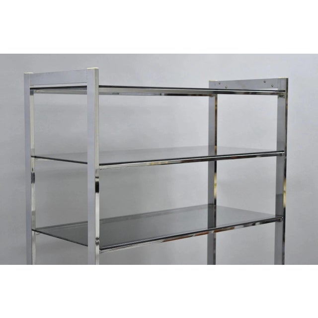 Mid-Century Modern Mid Century Modern Baughman Style Chrome Smoked Glass Etagere Bookcase Shelf For Sale - Image 3 of 11