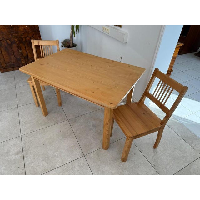 Farmhouse Table and Chairs Set in Spruce Wood, Set of 3 For Sale - Image 10 of 13