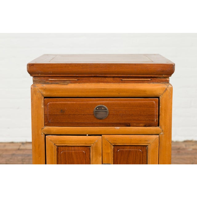 Wood Chinese Vintage Two-Toned Side Table with Single Drawer and Double Doors For Sale - Image 7 of 13