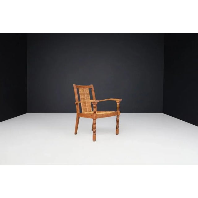 Oak and Rush Armchairs by Charles Dudouyt, France, 1940s, Set of 2 For Sale - Image 9 of 10