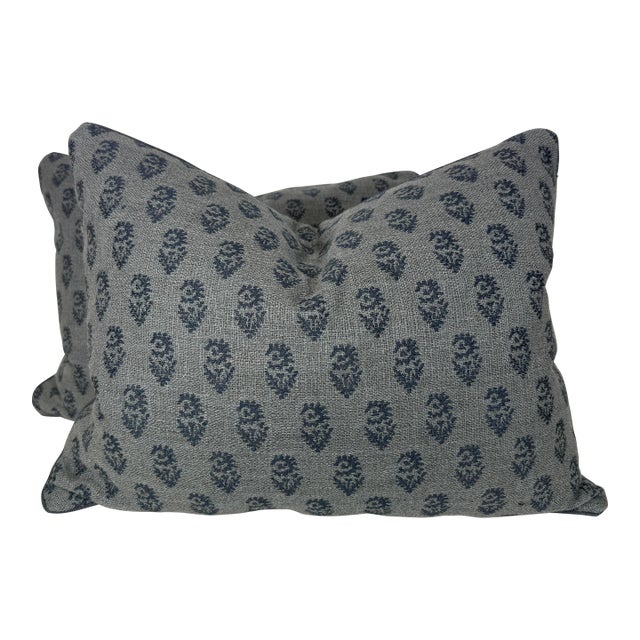 Peter Dunham "Rajmata Tonal Woven" in Blue on Blue 16”x20” Pillows-a Pair For Sale