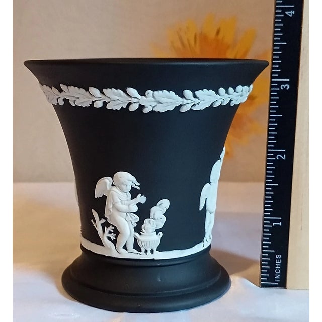 Vintage MCM Wedgwood Black Jasperware Trumpet Vase For Sale In Houston - Image 6 of 6