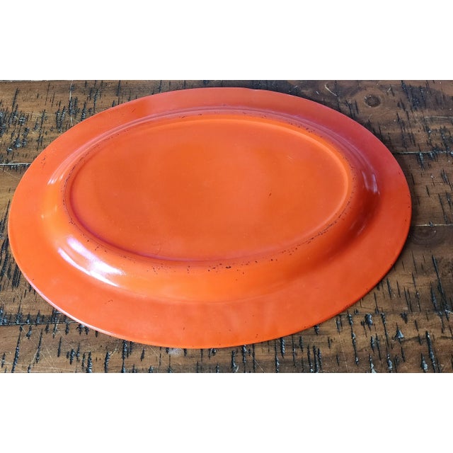 Vintage 1940s Mid Century Modern Tangerine Orange Glass Oval Platter Tray For Sale - Image 4 of 4