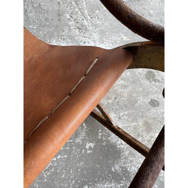 Antique Metal Rocking Chair with Leather Seat For Sale - Image 5 of 11