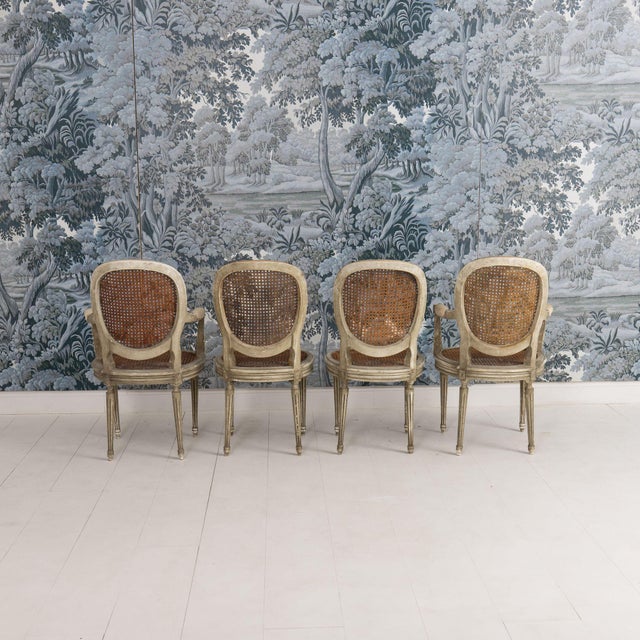 Set of Eight 19th C. French Louis XVI Oval Back Cane Chairs in Original Paint For Sale - Image 10 of 18