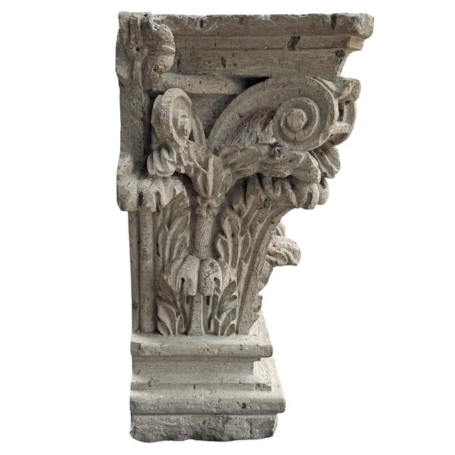 Carved Limestone Corinthian Pilaster Capital Console Table For Sale In Chicago - Image 6 of 12