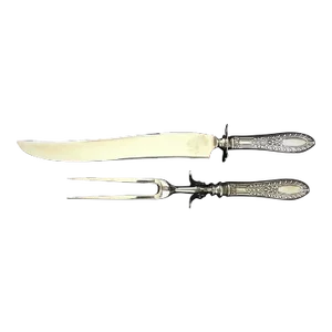 1930s Manchester Sterling Silver Meat Carving Set Gadroonette (1938, No Monograms)- a Pair
