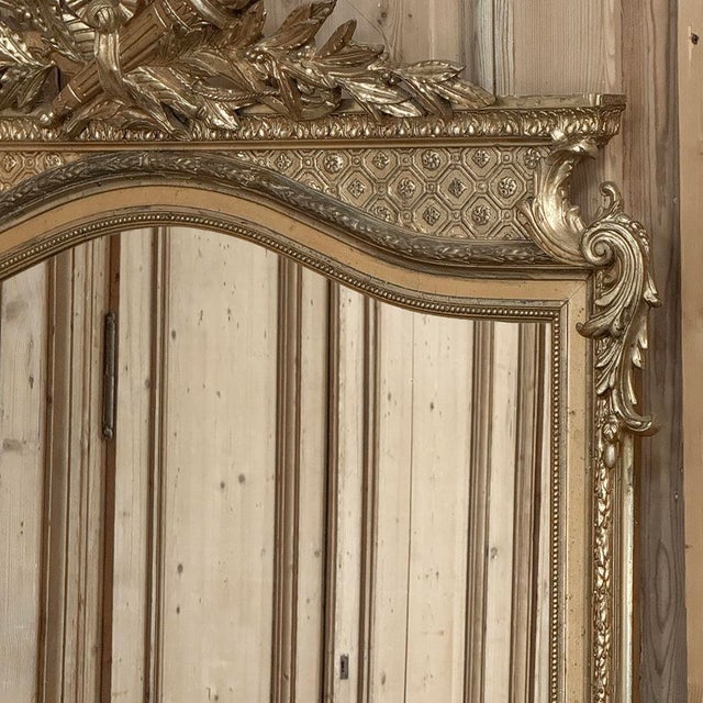 Bronze 19th Century French Louis XVI Transitional Gilded Mirror For Sale - Image 8 of 16