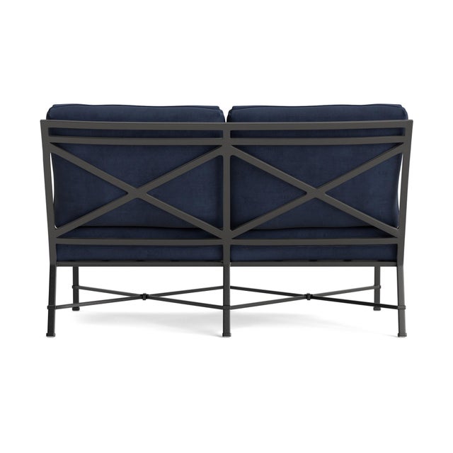 Brown Jordan Brown Jordan Venetian Armless Loveseat, Textured Pewter frame with Fusion Neptune fabric For Sale - Image 4 of 11