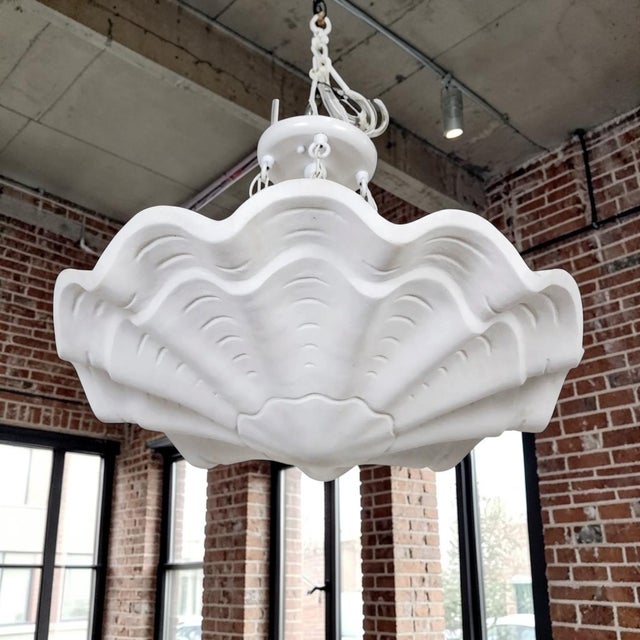 John Dickinson John Dickinson Style White Plaster Shell Form Pendant Light Fixture For Sale - Image 4 of 4