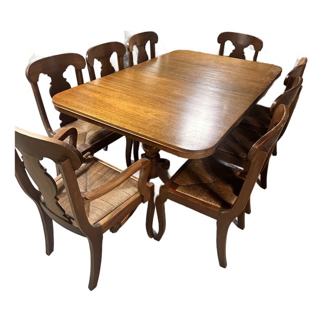 Mid 20th Century Drexel “New Travis Collection” Mid‑Century Colonial Revival Solid Maple Dining Set For Sale