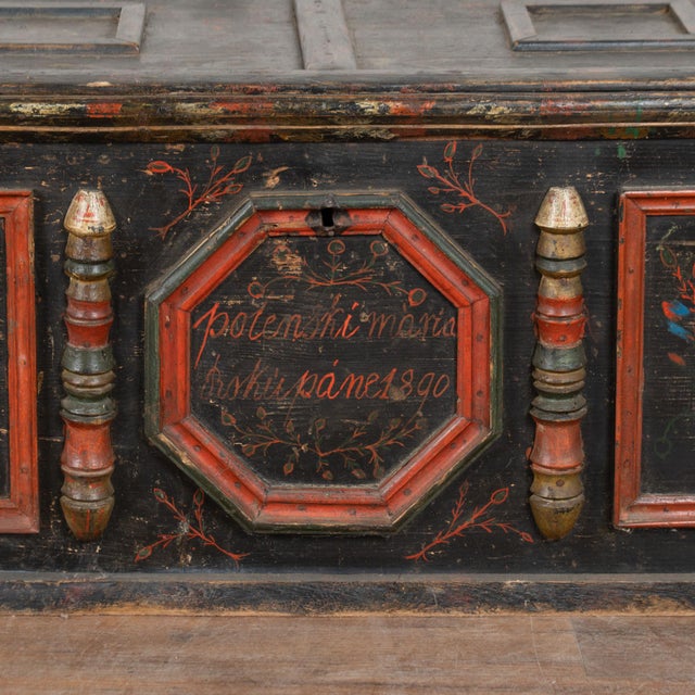 Original Hand Painted Flat Top Trunk Dated 1890 From Hungary For Sale - Image 14 of 17