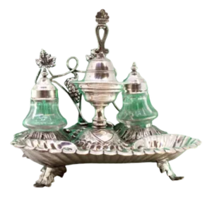 Silver Inkwell with Embossed Glass Tanks