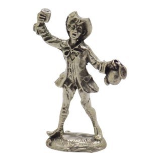 Vintage Italian Handmade Genuine Silver Renaissance Drinking Man Figurine For Sale