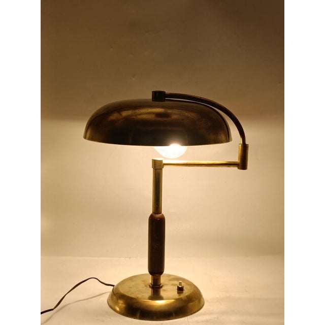 Brown Brass Table Lamp with Swivel Arm from La Maison Desny, France, 1950s For Sale - Image 8 of 9
