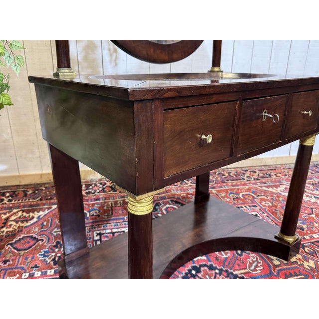 19th century Empire dressing table in mahogany and marble top - W=90cm, D=54cm, H=1m44.