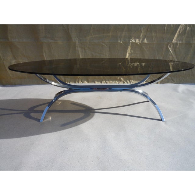 1970s Vintage Oval Coffee Table in Glass and Steel, 1970s For Sale - Image 5 of 6