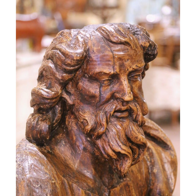 French Mid-17th Century French Carved Walnut Bust of Saint Paul For Sale - Image 3 of 13