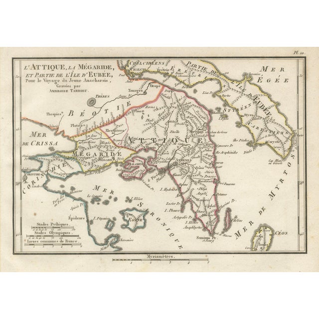 Map of Ancient Attica, Megara and Euboea from Ambrose Tardieu, 1824 For Sale
