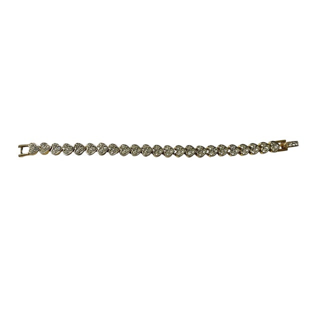 Vintage Gold Tone Pave Rhinestone Heart Tennis Bracelet For Sale - Image 4 of 8