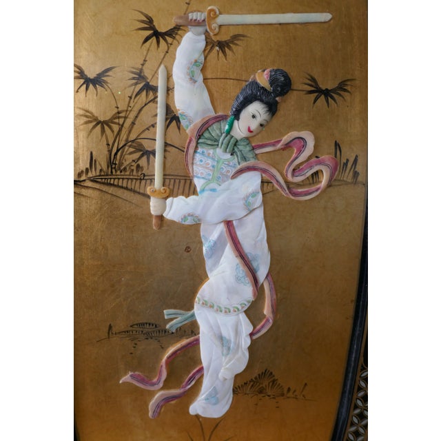 Mid 20th Century Chinoiserie Black Lacquer Gold Gilt Asian Art Panels Wall Decors- Set of 4 For Sale - Image 13 of 13