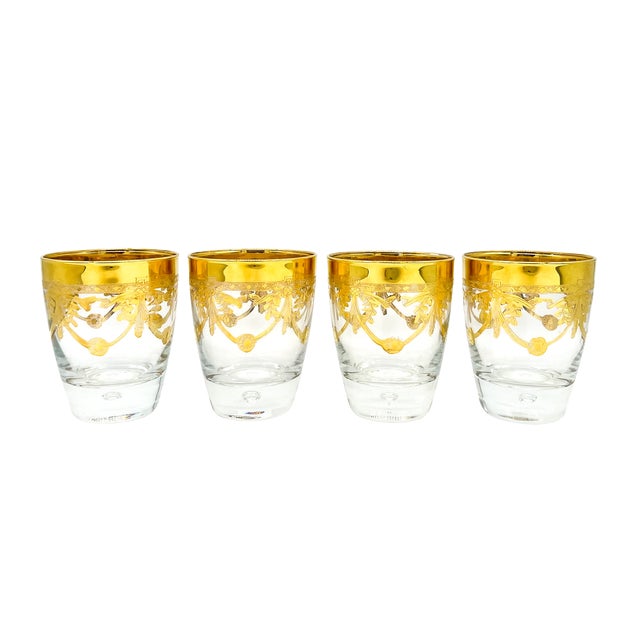 Gold Set of 4 Italian Gilt Laurel & Tassel Lowball Glasses by Cre Art – Hollywood Regency / Neoclassical For Sale - Image 8 of 11