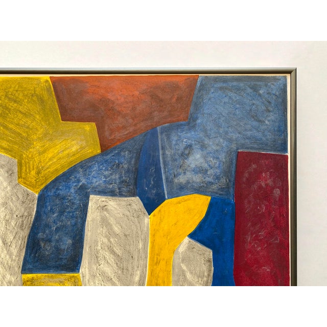 Serge Poliakoff Vintage 1959 Mourlot Lithograph Print " Composition, Carmin, Jaune, Grise Et Bleue " Framed Paris Exhibition Poster For Sale - Image 9 of 12