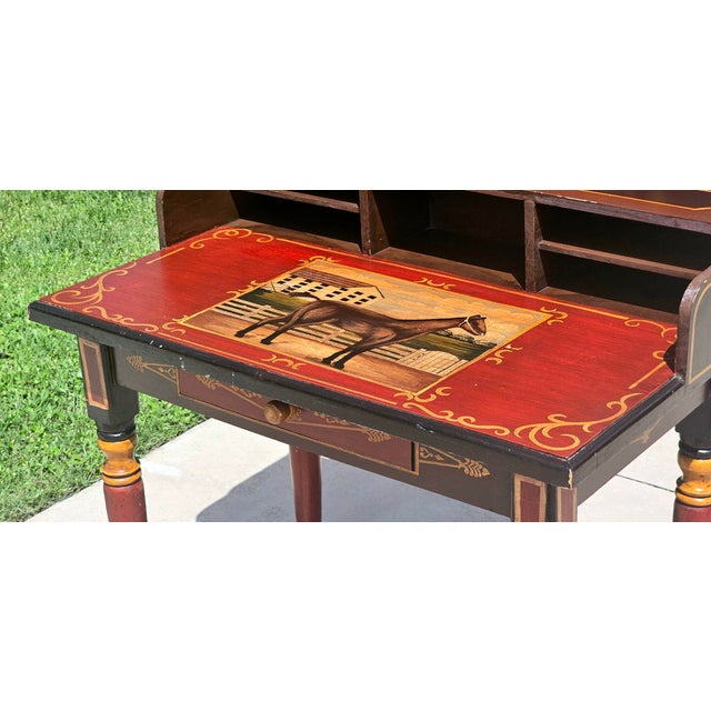 Gemstone Three Hands Corp. Hand-Painted Equestrian Folk Art Secretary Desk For Sale - Image 7 of 16