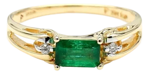0.65 Carat Emerald 14k Gold Two Row Open Gap Band Ring, Size 7