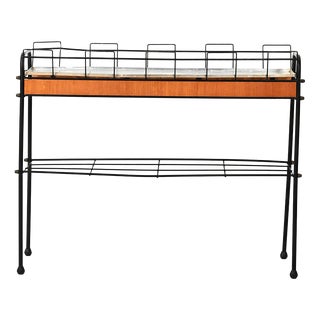 Scandinavian Flower Stand in Black Metal and Teak, 1960s For Sale