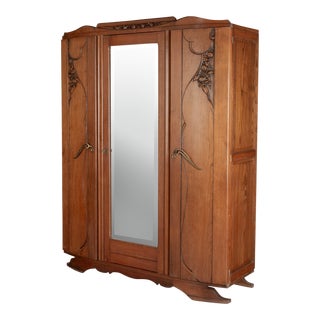 French Art Deco Style Oak Armoire For Sale