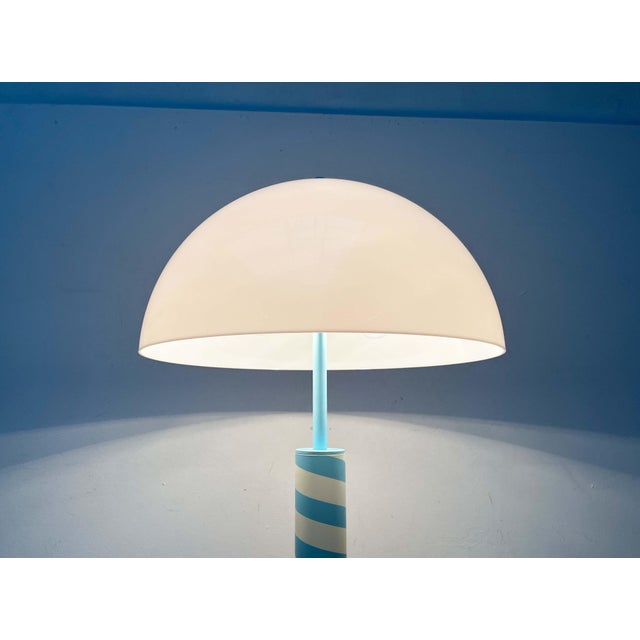 German Postmodern Table and Floor Lamps with Light Blue and White Swirl Pattern, 1980s, Set of 2 For Sale - Image 4 of 18