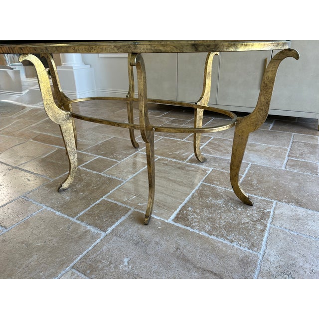 Transparent 1980s Italian Glass 1/2" Oval Tabel With Gorgeous Gold Patina Metal Base. - Entertainers Dream Table For Sale - Image 8 of 10