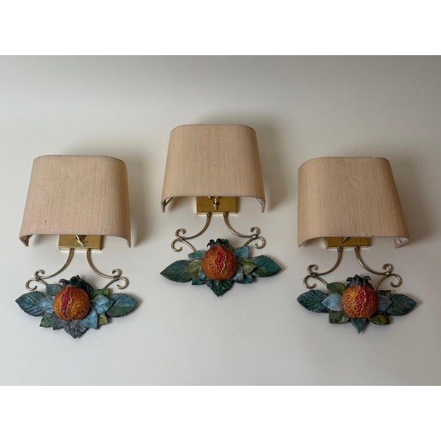 1970s Italian Hand-Painted Pomegranate Sconces, 1970s, Set of 3 For Sale - Image 5 of 17