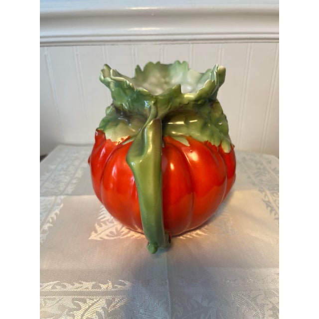 Art Nouveau Antique Royal Bayreuth Bavaria Pumpkin Ceramic Pitcher For Sale - Image 3 of 9