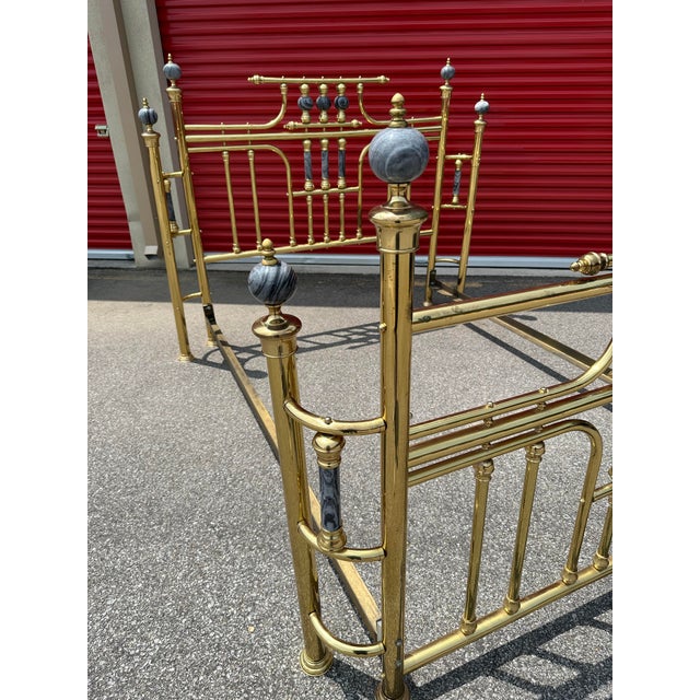 Early 20th Century Vintage Brass Queen Headboard & Footboard With