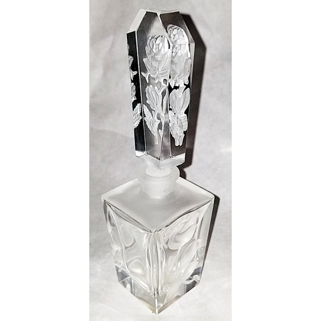 Hollywood Regency Etched Vintage Glass Perfume Bottle For Sale - Image 3 of 6