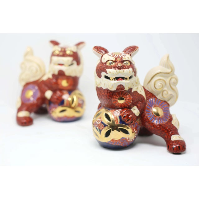 Japanese Vintage Satsuma Foo Lions - a Pair Male and Female For Sale - Image 3 of 10