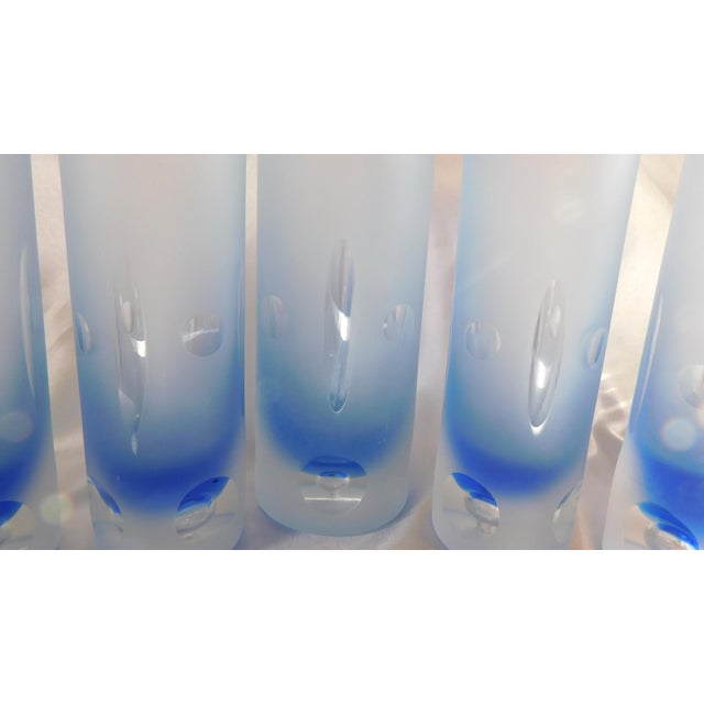 1970s Blue Cut to Clear Bar Ware Set With Serving Pitcher and Five Glasses - Set of 7 For Sale - Image 12 of 13