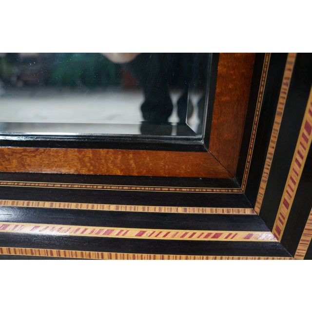 Large Neoclassical Style Ebonized & Burl Wood Wall Mirror With Marquetry Inlay For Sale - Image 12 of 12