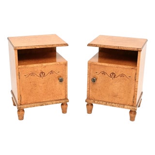 Swedish Art Deco Bedside Cabinets in Satin Birch, 1930, Set of 2 For Sale