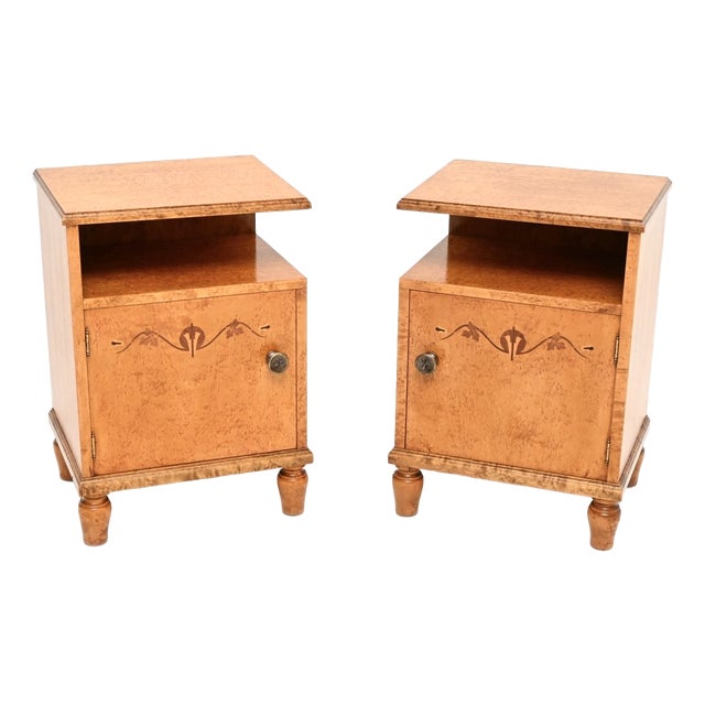 Swedish Art Deco Bedside Cabinets in Satin Birch, 1930, Set of 2 For Sale