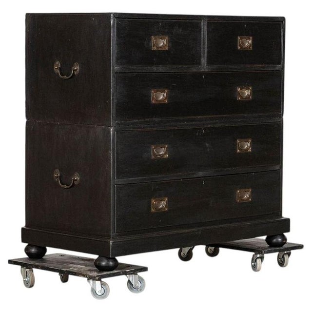 Large 19th Century English Ebonised Teak Campaign Chest Drawers, 1880 For Sale - Image 16 of 16