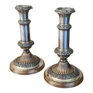 Sheffield Silver Plate & Copper Georgian Candlesticks, C. 1814