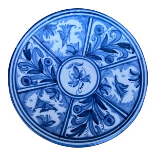 Vintage Guertes Sevilla Talavera Blue and White Decorated Plate, Spain, Circa 1970's For Sale