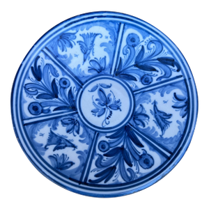 Vintage Guertes Sevilla Talavera Blue and White Decorated Plate, Spain, Circa 1970's