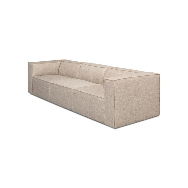 Contemporary Minimalist Beige Upholstered Sofa For Sale - Image 3 of 12